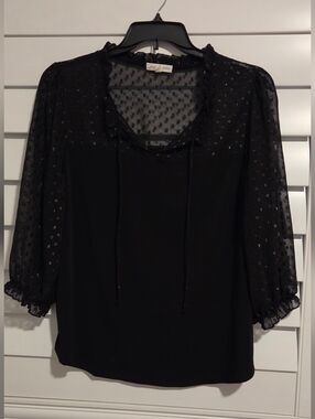 Black Sheer Dot Sleeve Blouse